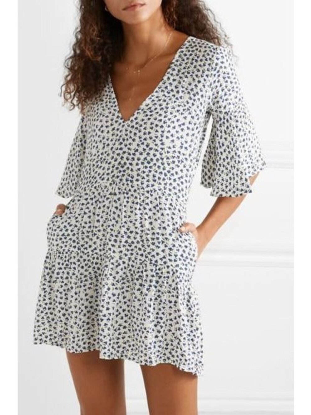 FAITHFULL THE BRAND  Fresa White Floral Ditsy Print Mini Dress Size 6